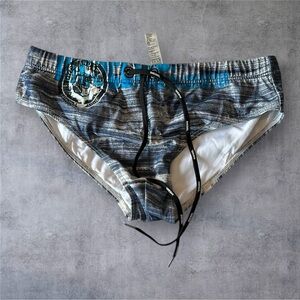 Diesel Blue and White Swim Briefs with Elastic Waistband